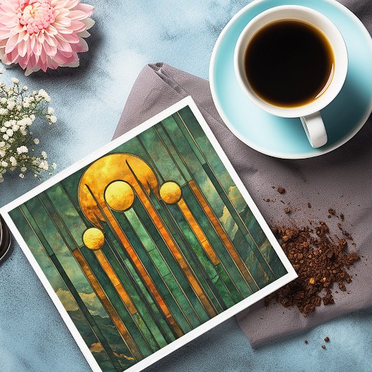 Serviette En Papier Art déco Turquoise Vert Or Soleil