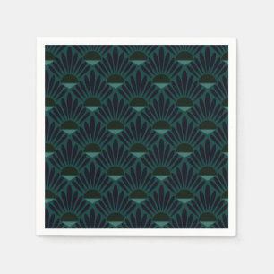 Serviette En Papier Art déco vert bleu foncé monochrome.