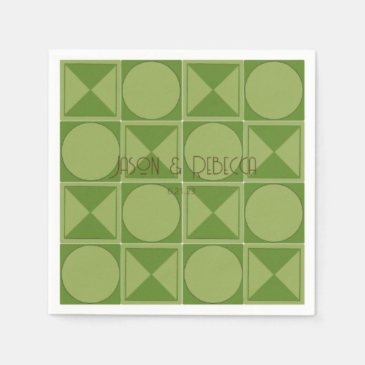 Serviette En Papier Art Déco Vert Rétro Mariage géométrique Monogramme (Devant)