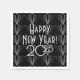 Serviette En Papier Art Déco vintage géométrique noir et blanc