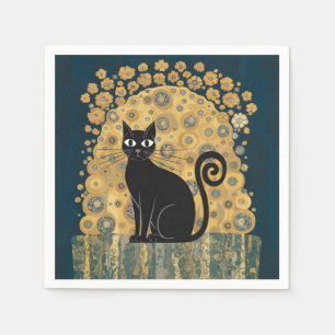 Serviette En Papier Art décoratif de chat noir de style Gustav Klimt d