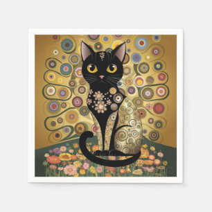 Serviette En Papier Art décoratif de chat noir de style Gustav Klimt d
