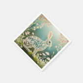 Serviette En Papier Art du printemps du lapin à fleurs blanches (Coin)