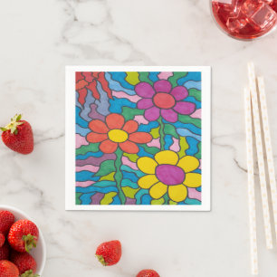 Serviette En Papier Art Fleur Hippie Rétro
