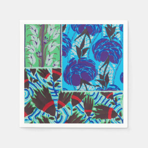 Serviette En Papier Art floral bleu et vert maximaliste vibrant