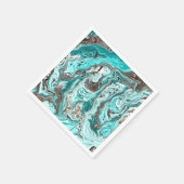 Serviette En Papier Art fluide en marbre turquoise et noir (Coin)