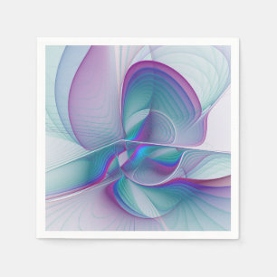 Serviette En Papier Art Fractal Abstrait rose bleu turquoise