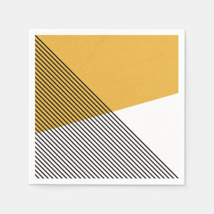 Serviette En Papier Art géométrique simple noir, blanc et jaune