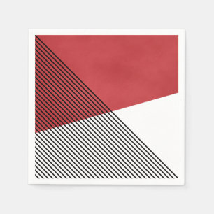 Serviette En Papier Art géométrique simple noir, blanc et rouge