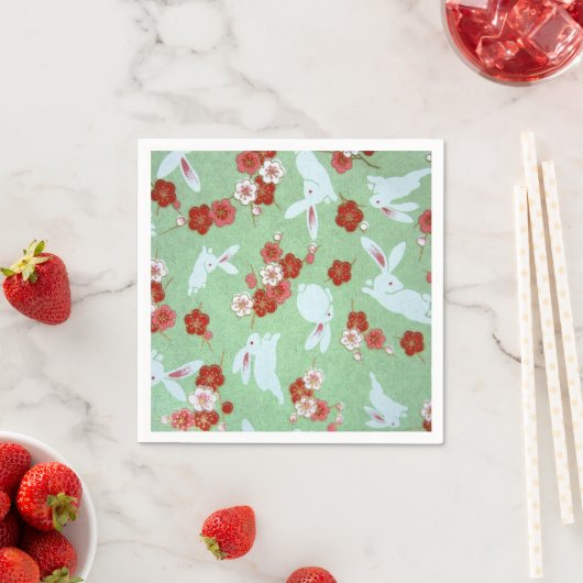 Serviette En Papier Art japonais - Sakuras et lapins de serviettes en (En situation)