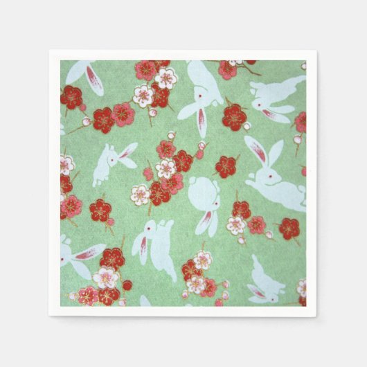 Serviette En Papier Art japonais - Sakuras et lapins de serviettes en (Devant)