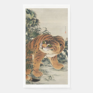Serviette En Papier Art japonais vintage du tigre d'Edo dans une forêt