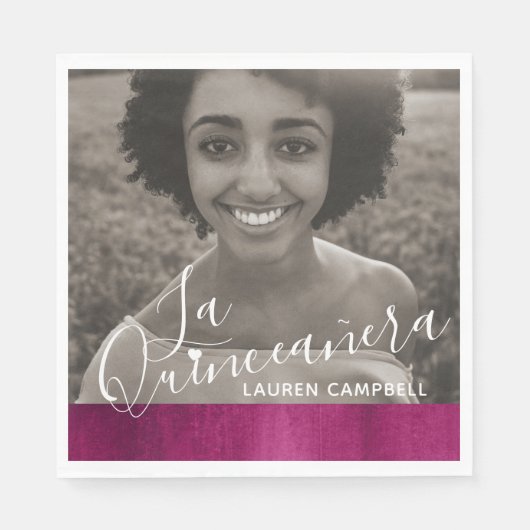 Serviette En Papier Art moderne rose rouge La Quinceañera photo (Devant)