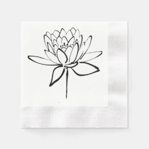 Serviette En Papier Art noir et blanc de dessin d'encre de fleur de