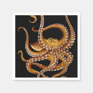 Serviette En Papier Art noir octopus bleu oeil Brown