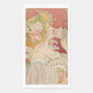 Serviette En Papier Art Nouveau Belle Époque Dame Roses Livemont