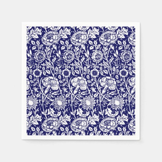 Serviette En Papier Art Nouveau Carnation Damask, Navy et Blanc (Devant)