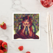 Serviette En Papier Art nouveau déco femme plumes paon élégant (En situation)