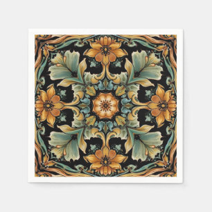Serviette En Papier Art Nouveau Décor Vintage Majolique Floral Artisan