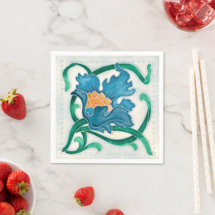 Serviette En Papier Art Nouveau Floral Majolica Faux Relief