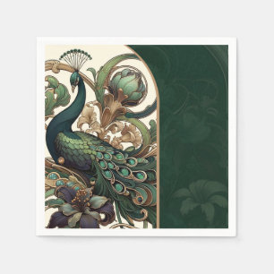 Serviette En Papier Art Nouveau Green Emerald Mariage Peacock Vintage