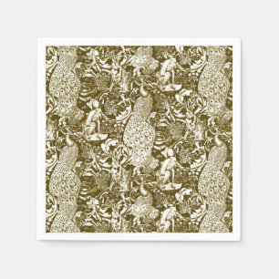 Serviette En Papier Art Nouveau Peacock Imprimer, Brown et crème