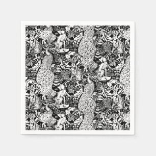 Serviette En Papier Art nouveau Peacock Imprimer, noir et blanc