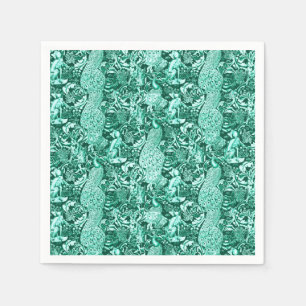 Serviette En Papier Art nouveau Peacock Imprimer, Turquoise et Aqua