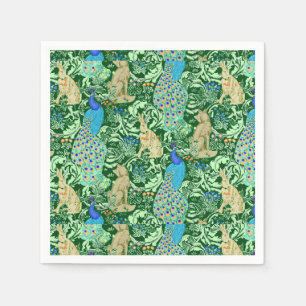 Serviette En Papier Art Nouveau Peacock Print, Cobalt Blue & Green