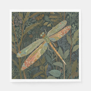Serviette En Papier Art nouveau vintage libellule vert or