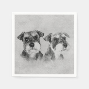 Serviette En Papier Art numérique de gamme de gris de Schnauzers