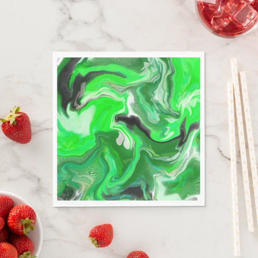 Serviette En Papier Art numérique vert en marbre fluide (En situation)