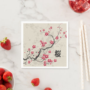 Serviette En Papier Art oriental de fleurs de cerisier de Sakura de