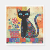 Serviette En Papier Art populaire de chat noir (Devant)