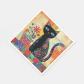 Serviette En Papier Art populaire de chat noir (Coin)