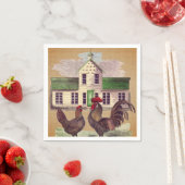 Serviette En Papier Art populaire Farmyard Poulets Conception rustique (En situation)
