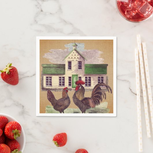 Serviette En Papier Art populaire Farmyard Poulets Conception rustique (En situation)