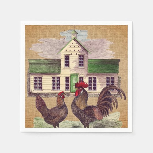 Serviette En Papier Art populaire Farmyard Poulets Conception rustique (Devant)