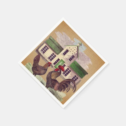 Serviette En Papier Art populaire Farmyard Poulets Conception rustique (Coin)