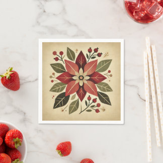 Serviette En Papier Art populaire rétro Poinsettia Festive Floral Deco