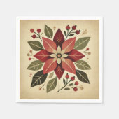 Serviette En Papier Art populaire rétro Poinsettia Festive Floral Deco (Devant)
