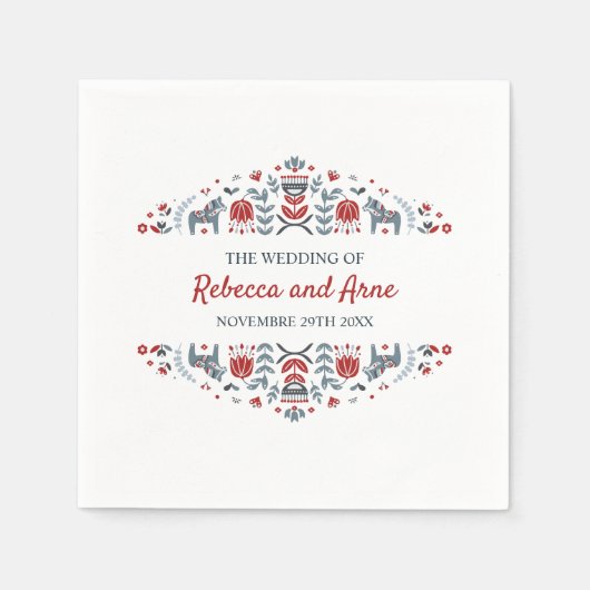 Serviette En Papier Art populaire scandinave | Mariage personnalisé (Devant)