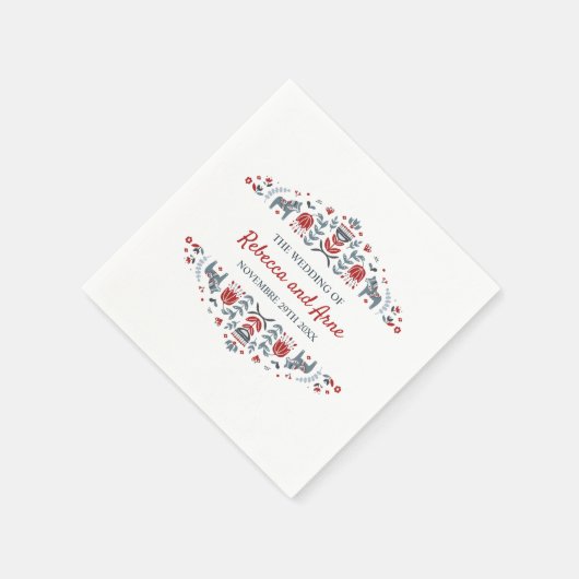 Serviette En Papier Art populaire scandinave | Mariage personnalisé (Coin)