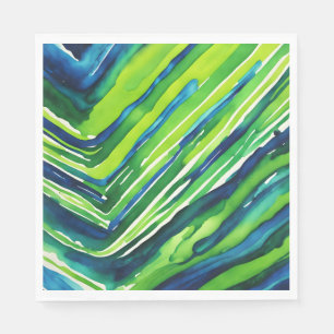 Serviette En Papier Art rayures vert néon et bleu foncé