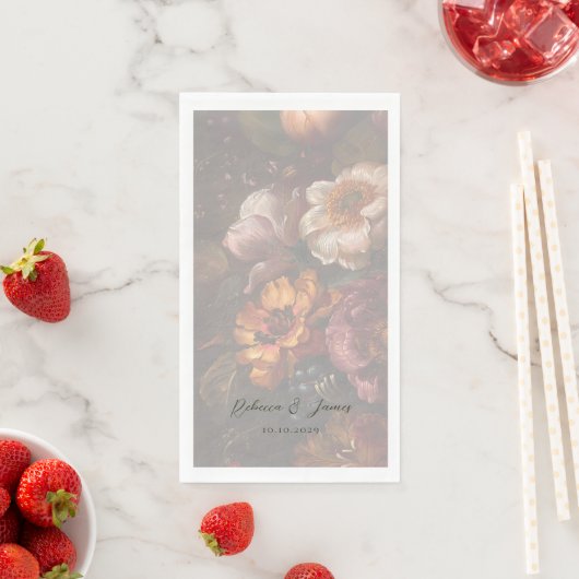 Serviette En Papier Art romantique Mariage de peinture à fleurs (En situation)