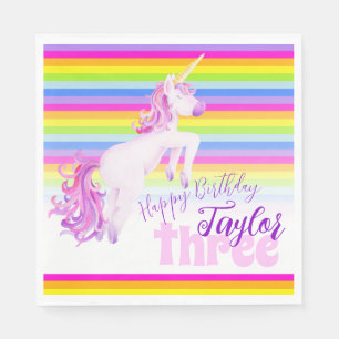 Serviette En Papier Art Unicorne arc-en-ciel 3e anniversaire serviette
