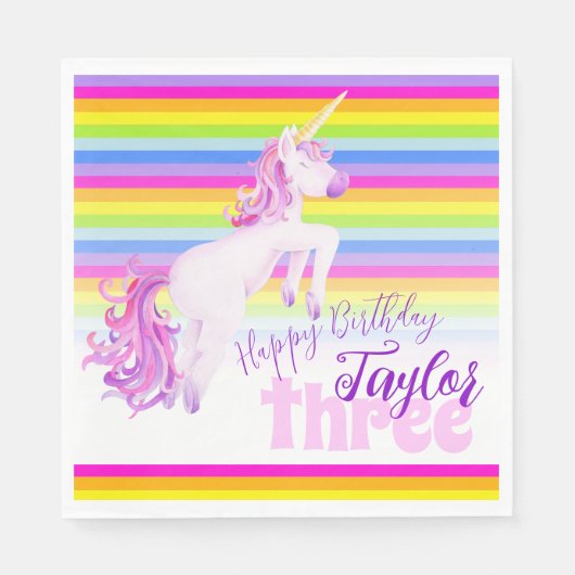 Serviette En Papier Art Unicorne arc-en-ciel 3e anniversaire serviette (Devant)