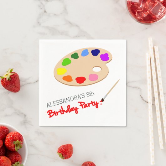 Serviette En Papier Artiste Arc-en-ciel Palette Peinture Anniversaire (En situation)