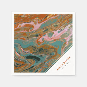 Serviette En Papier Artistic Boho Marbre Orange Personnalisé Napkin