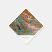 Serviette En Papier Artistic Boho Marbre Orange Personnalisé Napkin (Coin)